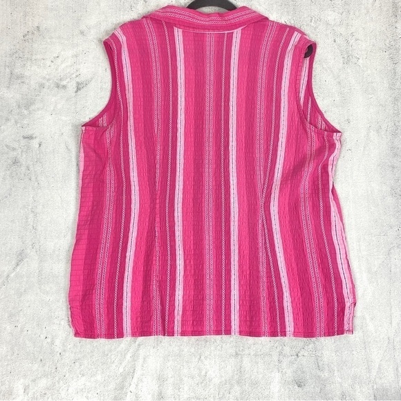 Carroll Reed Sleeveless Top Sz 1X Cotton Pink Seersucker Popover V Neck - Picture 2 of 9